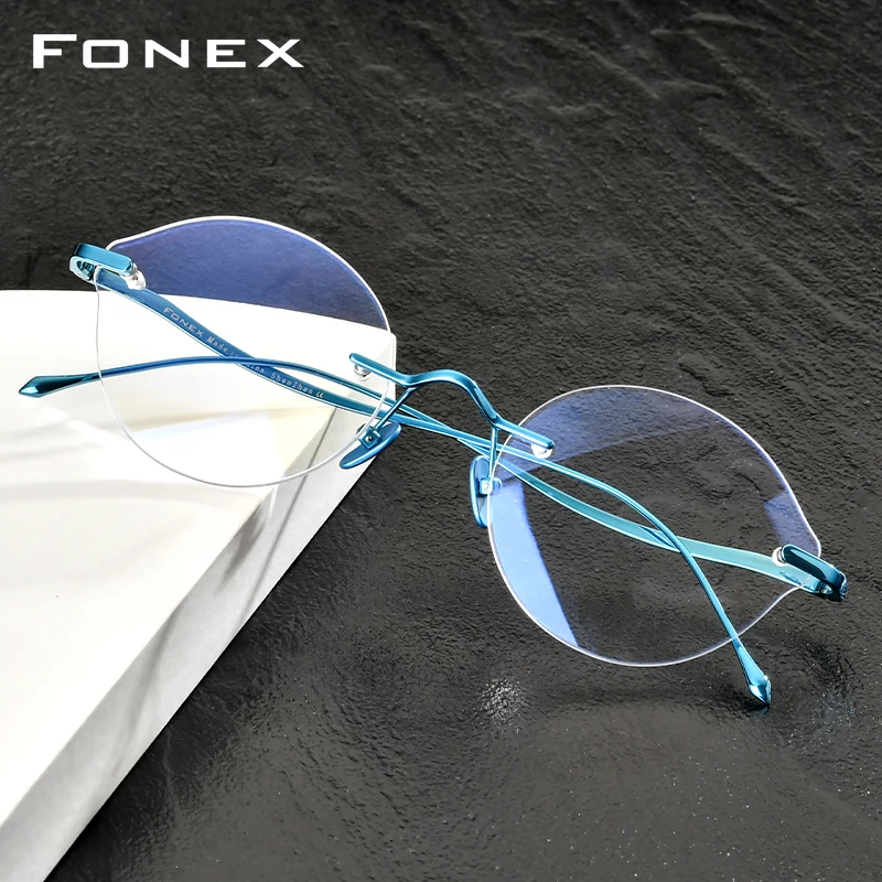 FONEX Pure Titanium Eyeglasses Frame Women Luxury Brand Design Rimless Glasses Men Ultralight Framless Japanese Eyewear 8534