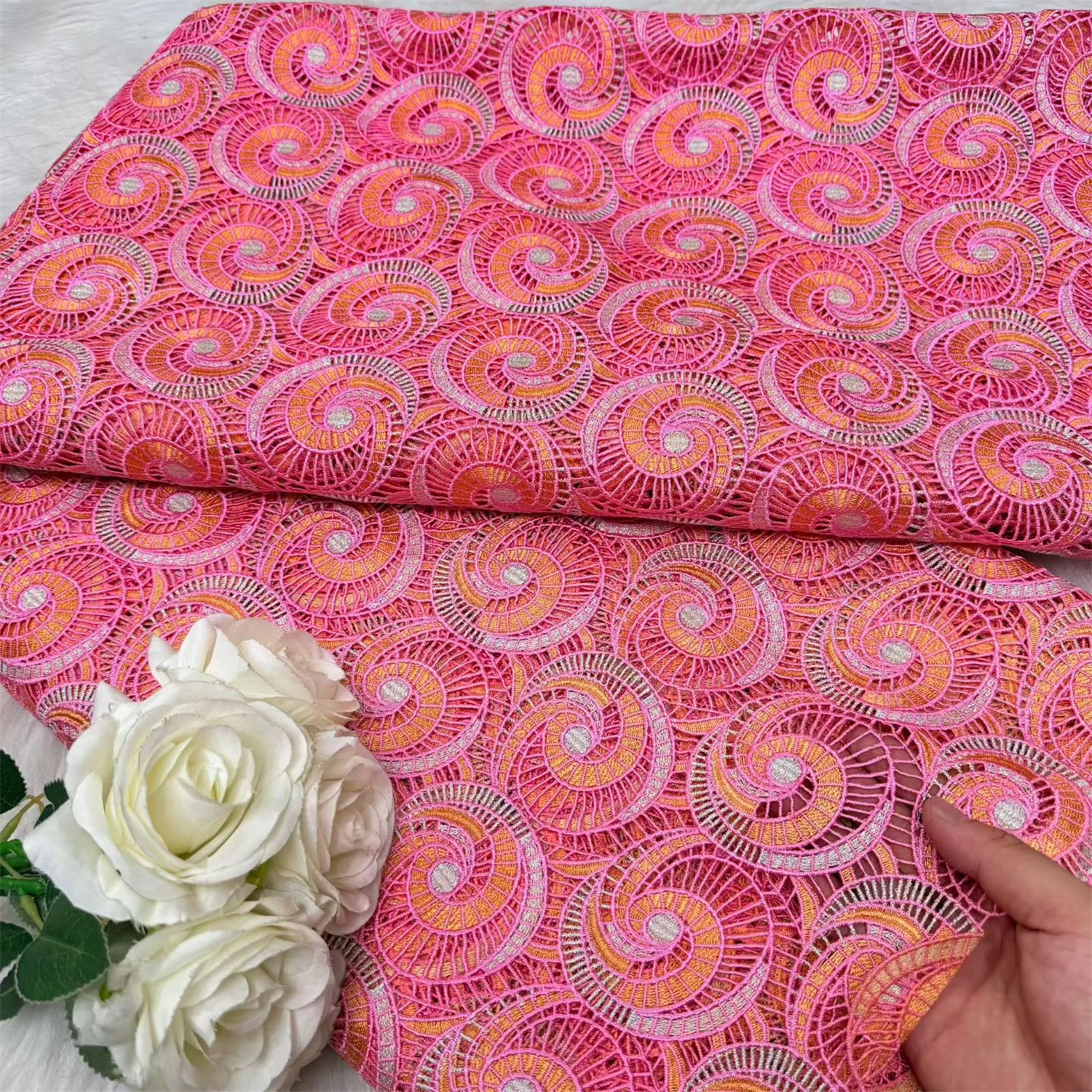 Newest Water Soluble Lace Fabric Flower Embroidered African Guipure Cord Lace Fabric For Sewing Nigerian Women Party Dress cloth