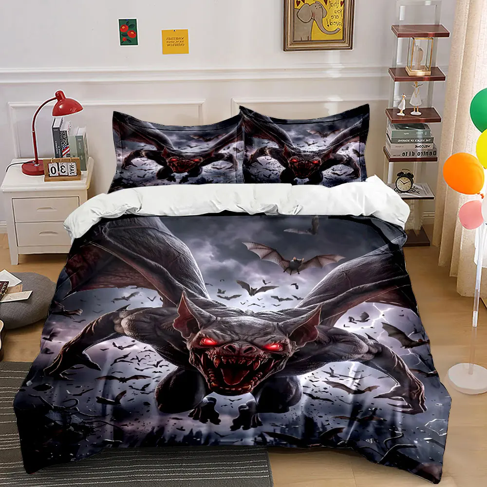 Terrifying red-eyed giant bat swarm Print Bedding Set 1 Duvet Cover 2 Pillowcases for Adult and Children Luxury Gift Full Size