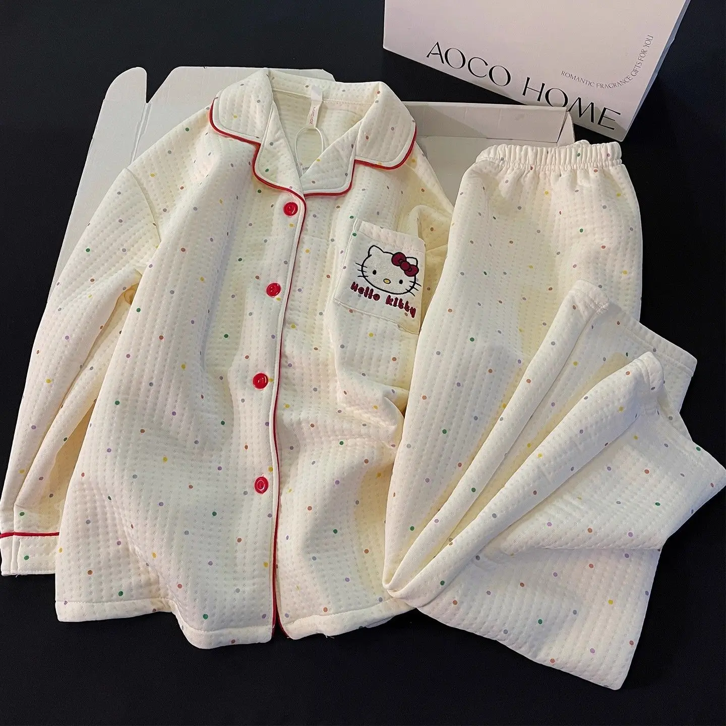 

Sanrio Hello Kitty Women's 2-Piece Pajamas Set Long Sleeve Air Cotton Warm Autumn Winter Cartoon Print Y2K Style Girls Gift