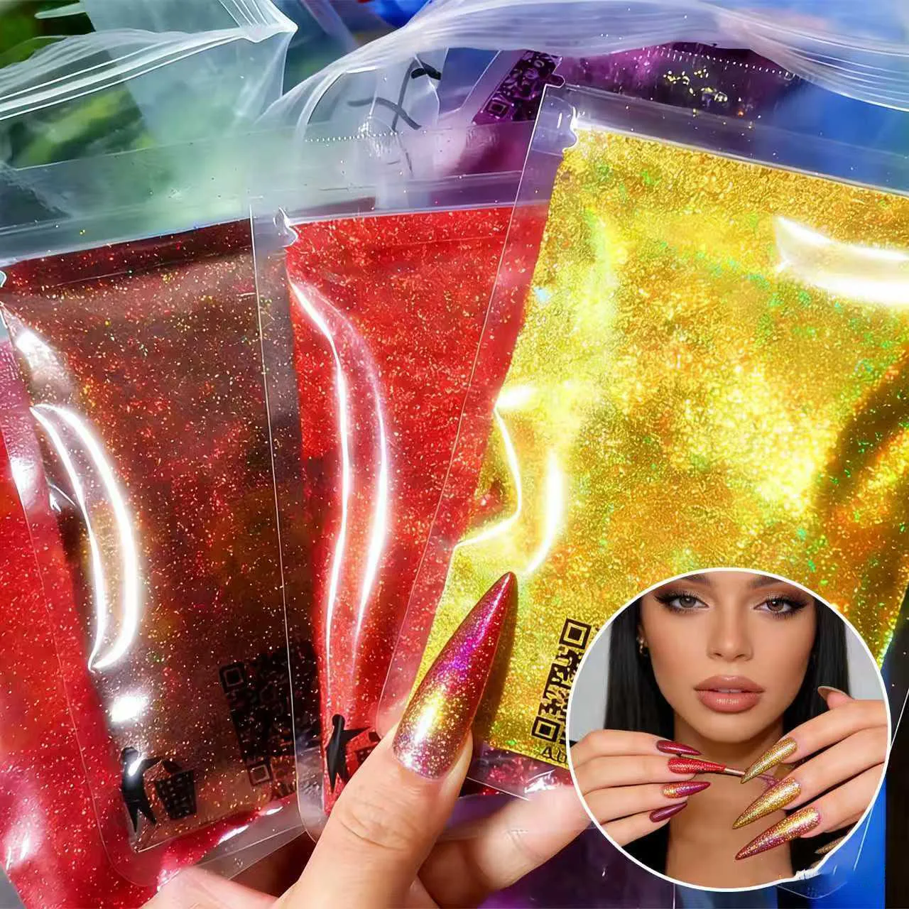 50g/Beutel Schillerndes Laser-Nagelglitzerpulver 0,2mm Holographische Nagelglitzerflocken Staubpulver für DIY-Nagel-Maniküre-Zubehör – Detail 1