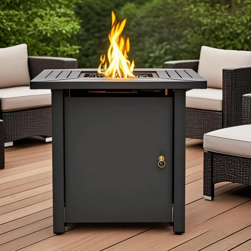 

30” Propane Fire Pit Table, 50000 BTU Square Steel Firepit for Patio, Deck, Garden, Backyard – Black Finish