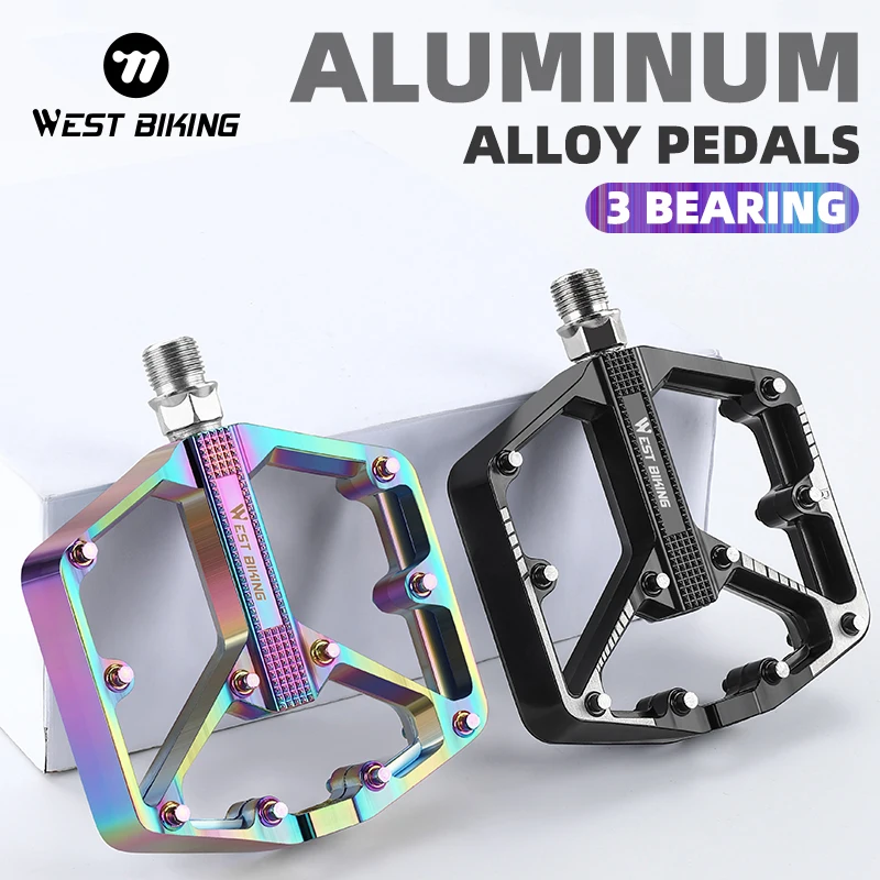 WEST BIKING Widen Bicycle Pedals Colorful 3 Bearing Aluminum Road BMX MTB Bike Anti-slip Flat Pedals Ultralight Cycling Parts