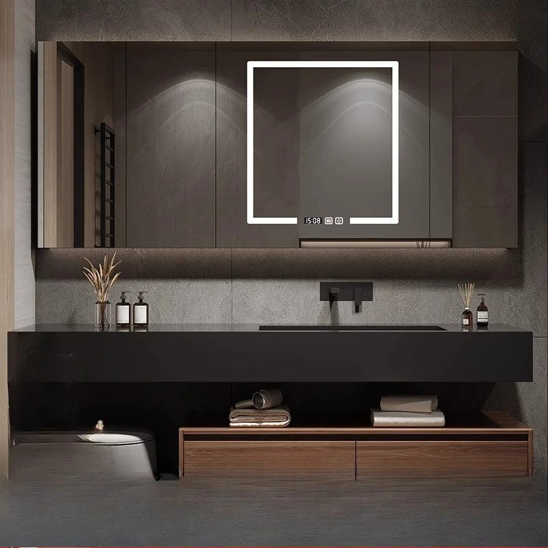 

Wabi Sand Wind Slate Integrated Basin Solid Wood Bathroom Cabinet Washbasin Toilet Washbasin Cabinet Combination Bathroom