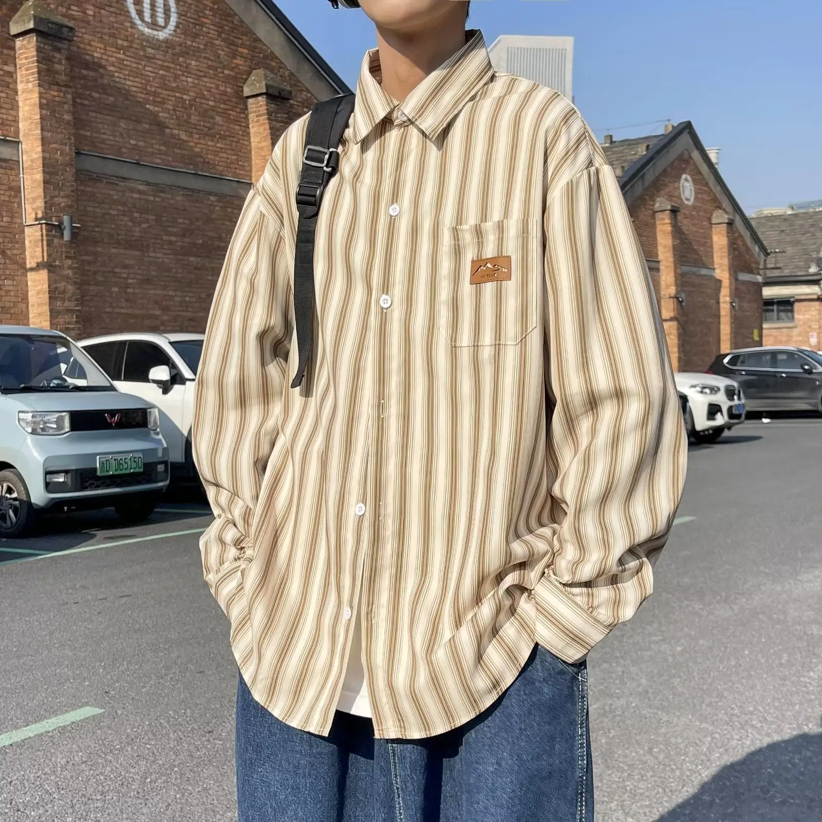 Men's Long Sleeve Stripes Shirts, Comfortable Blouses, Casual Loose Single Breasted, Male Vintage Shirt, Spring, Autumn