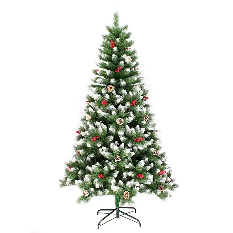 120cm PVC Dyed Snowy Christmas Tree with Pinecones and Red for Shopping Mall Decoration or Christmas Home Decoration