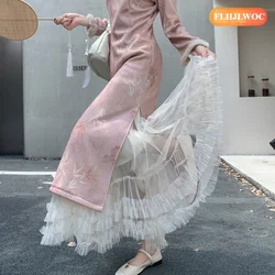 New Year Matching Cheongsam Qipao Skirts Retro Vintage Cute Girls Sweet Princess Romantic High Waist A Line Long Tassel Skirts
