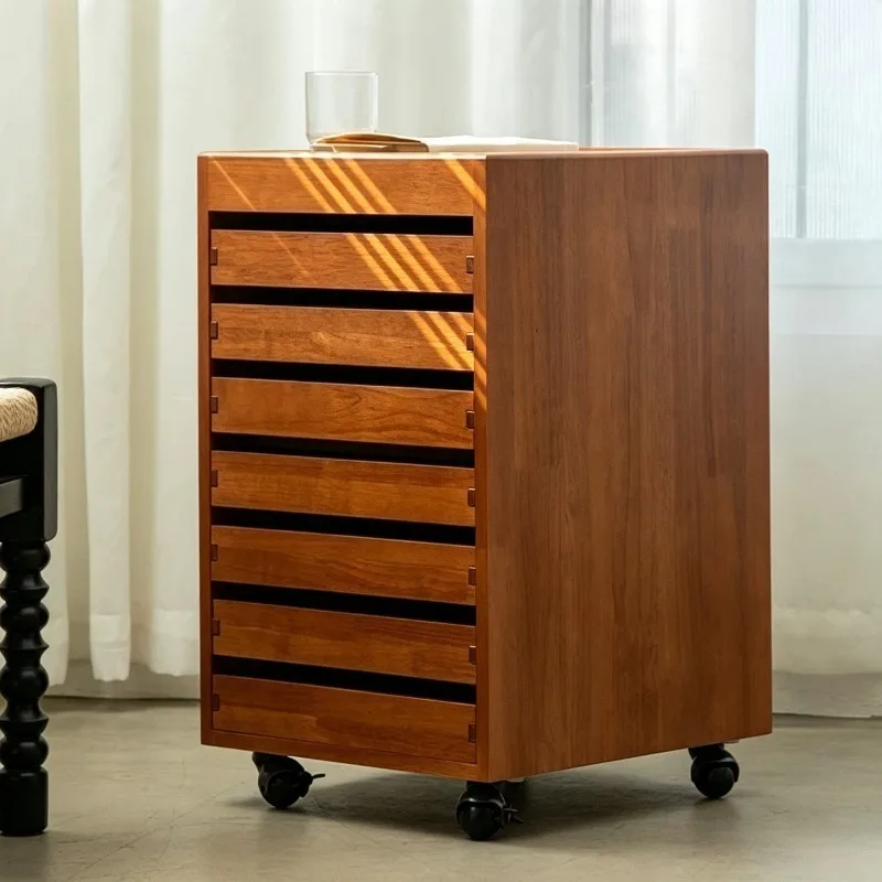 Solid Wood Filing Cabinet Mobile File Cabinets Retro Office Drawer Storage Locker Luxury Furniture Organizer Lockers with Wheels
