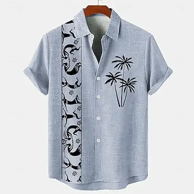 Simple coconut tree print Hawaiian casual men's shirt everyday handsome men's tops large size fashion breathable shirt