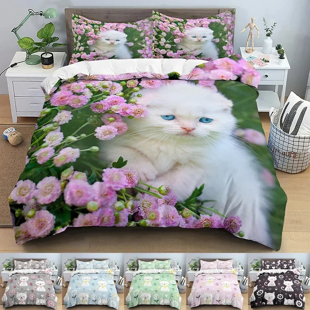 

Animals Duvet Cover Set Cute Cat Printed Comforter Cover Personality Bedding Set Creative Queen King Size Bedclothes For Bedroom