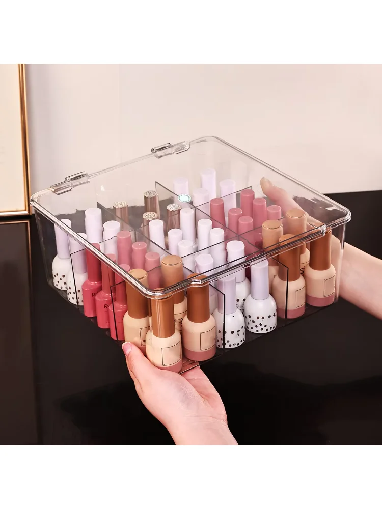 Transparent Nail Polish Storage Box-Flip Top Type, Suitable for Lipstick, Perfume, Essence, 9-Cell Large Capacity Jewelry Box