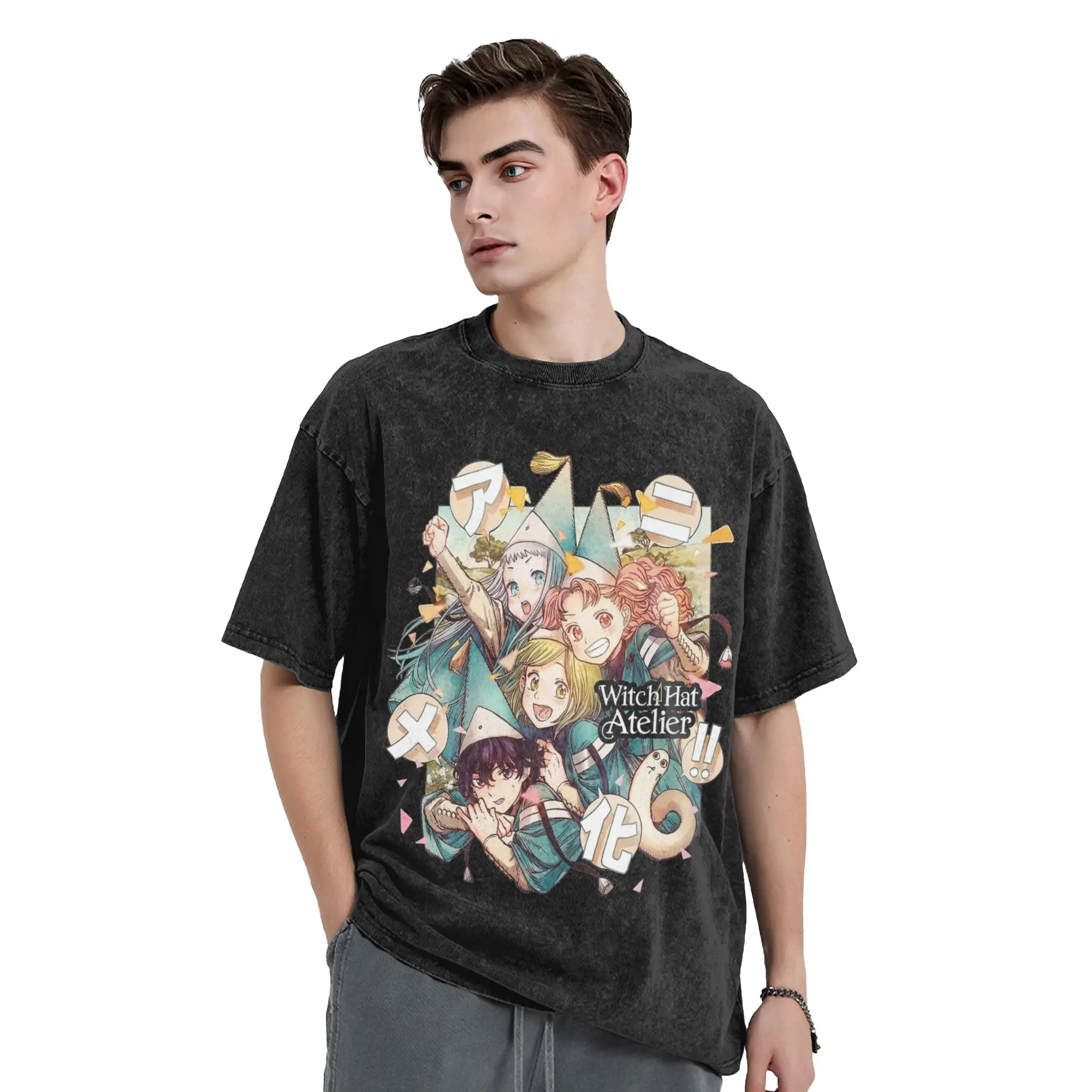 Witch Hat Atelier Anime Washed T Shirt Streetwear  Vintage T-Shirts Coco Qifrey Tees Tops Men Women Short Sleeve Harajuku Summer