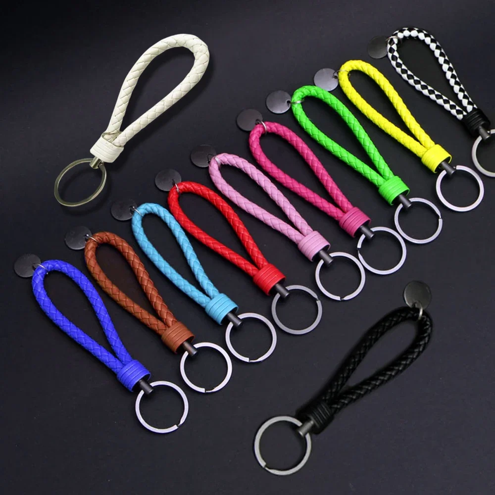 

1Pc PU Leather Strap Keychains Weaving Rope Chain Key Ring Cute Car Keyring Holder Charm Cloth Bag Accessories Women Men Gift