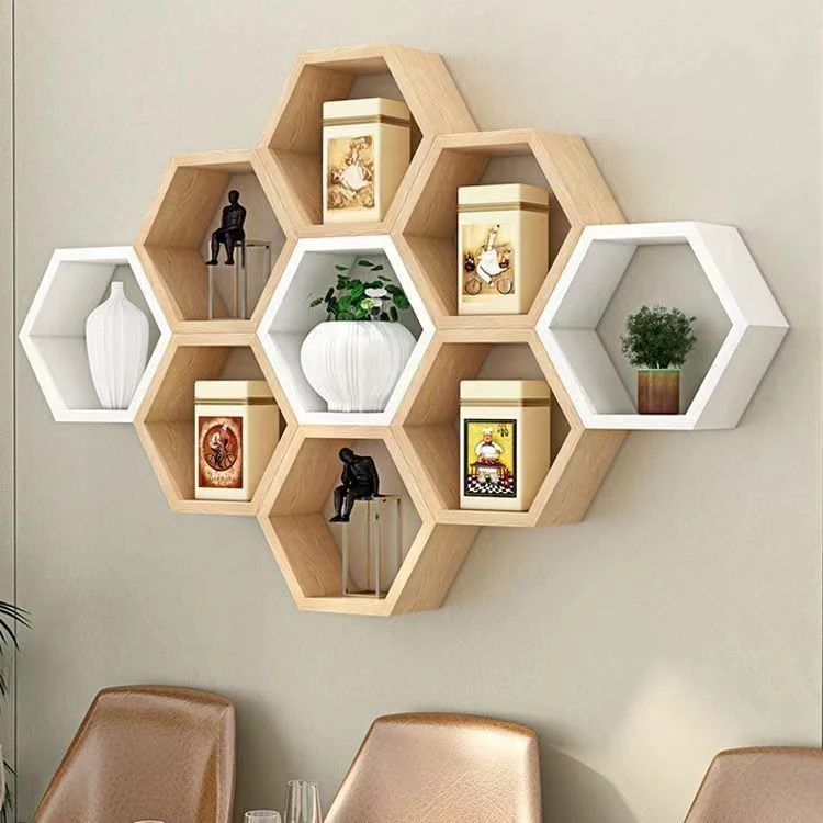 Hexagonal lattice simple bedroom study wall hanging wall shelf