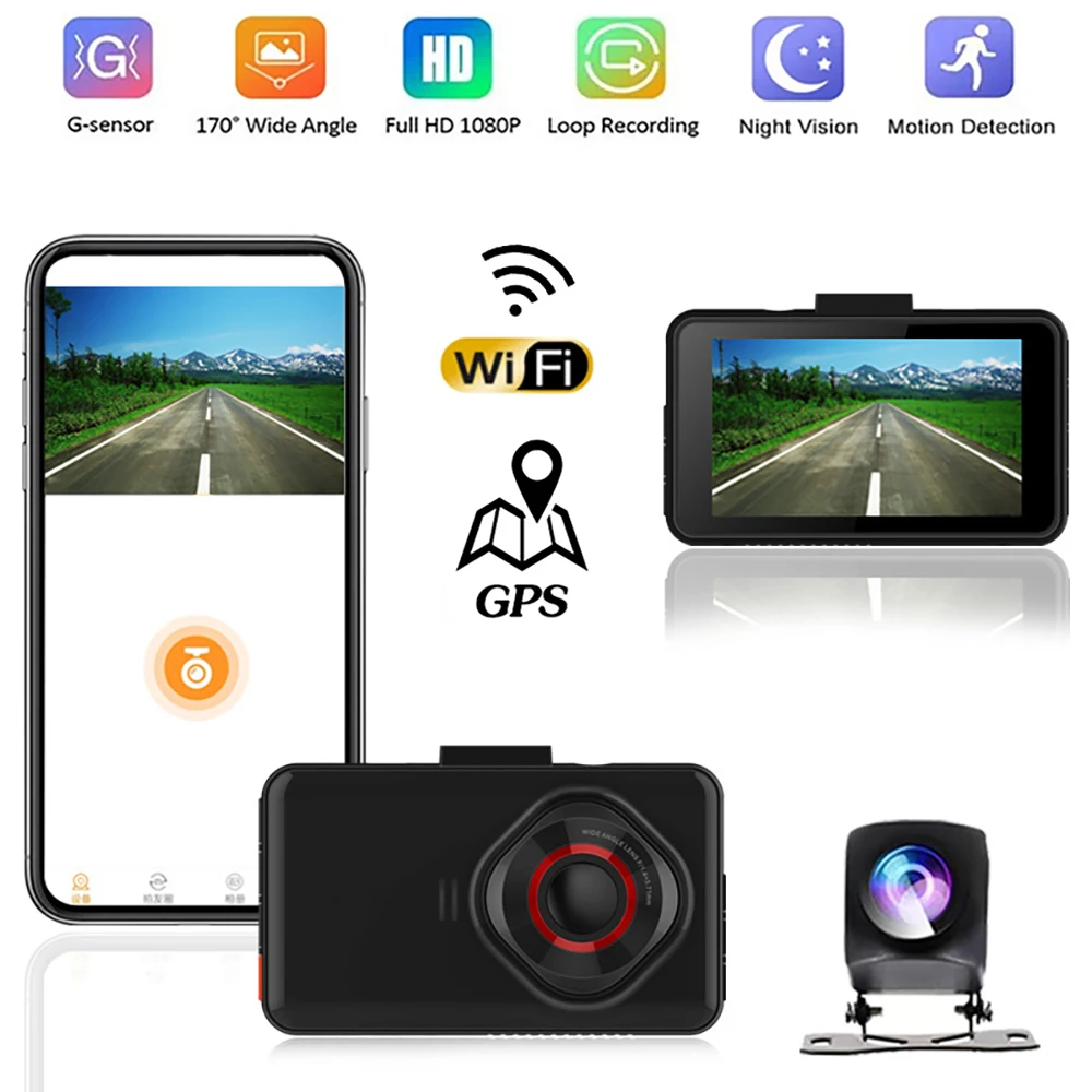 Car DVR WiFi GPS Dash Cam 1080P HD Drive Video Recorder Vehicle Camera Night Vision Parking Monitor Auto Black Box Registrar