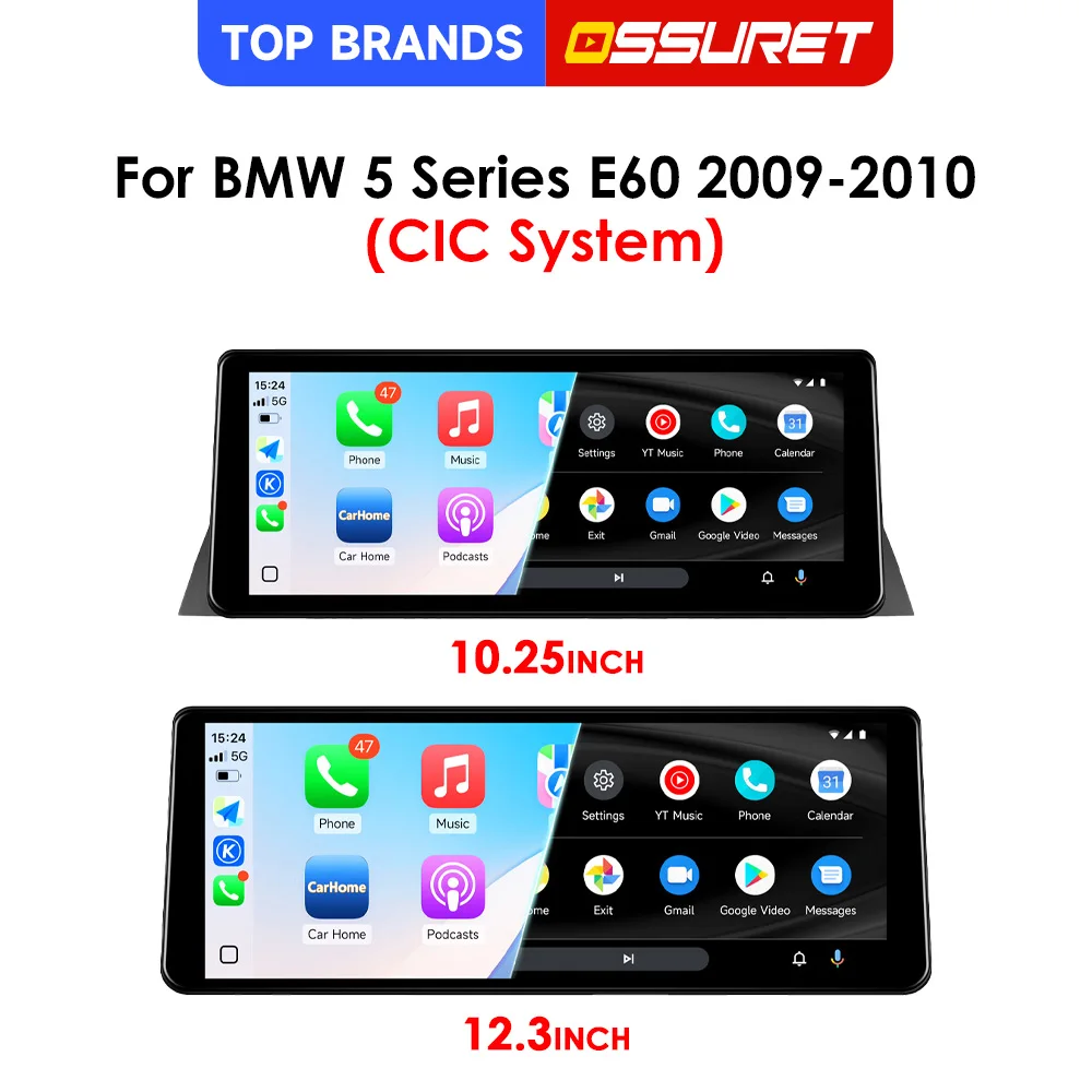 OSSURET Schnelle Lieferung 10,25'' 12,3'' Autoradio für BMW 5er E60 2005–2008 CCC-System/E60 2009–2010 CIC-System Autoradio Plug-and-Play Stereo Intelligentes Touchscreen Bluetooth USB SWC Musik