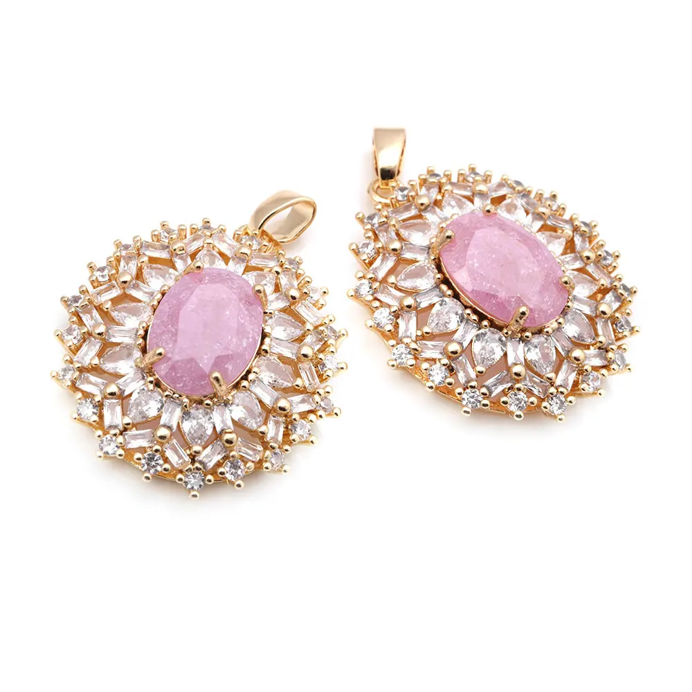 2PCS 18K Gold Color Brass and Zircon Oval Necklaces Charms Pendants High Quality Jewelry Making Supplies Accessories for Women - view 2