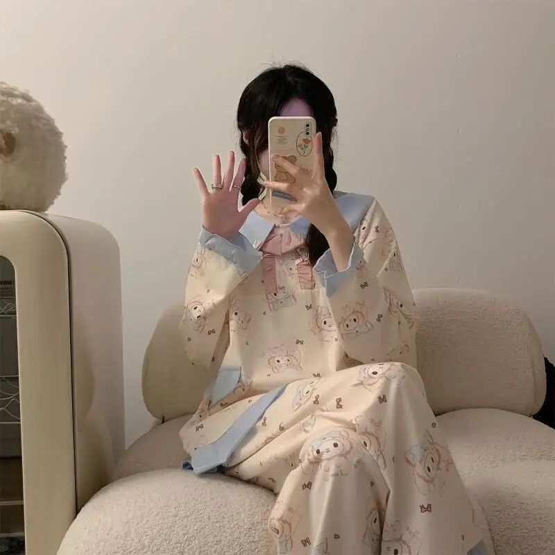 أطقم بيجامات نوم نسائية من سانريو ماي ميلودي كاواي كارتونية للطالبات للربيع والخريف بأكمام طويلة ملابس نوم ملابس منزلية #2
