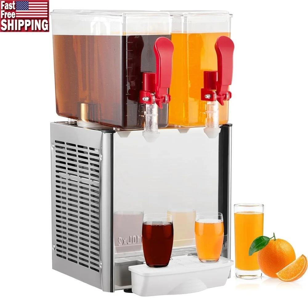 موزع العصير التجاري 2 خزانات 20L مبرد المشروبات 280 واط آلة مشروبات من الفولاذ المقاوم للصدأ التحكم في درجة الحرارة عملية سلسة