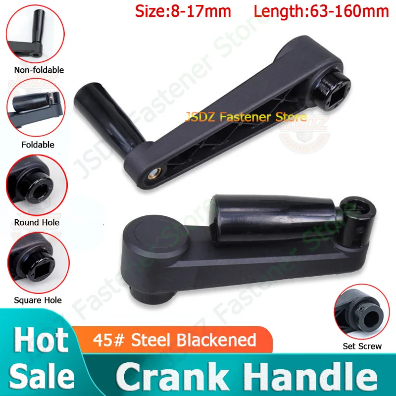 1-5pcs Length 63-160mm Black Crank Handle Circular/Square Hole 8-17mm Foldable/Non-foldable Handle For Turning&Milling Machines