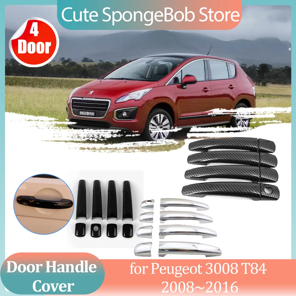 

Car Handle Cover for Peugeot 3008 T84 2008~2016 2009 2010 Carbon Fiber Black Door Decor Sticker Trim Strip Key Cap Accessories