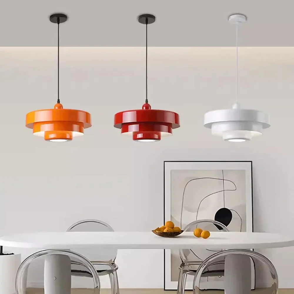 Nordic LED Macaron Pendant Light Carbon Steel Aluminum White Dark Green Orange Illuminations for Restaurant Living Rooms Fixture