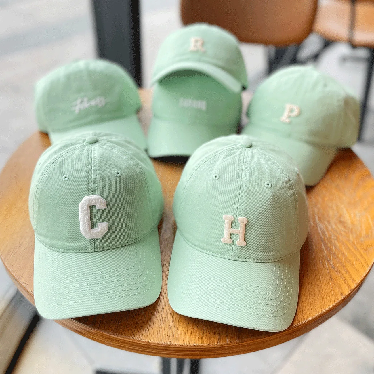 Fashion Trend Personalized Design Outdoor Sports Baseball Cap Solid Mint Green Hat Unisex Letter Embroidered Curved Brim Cap