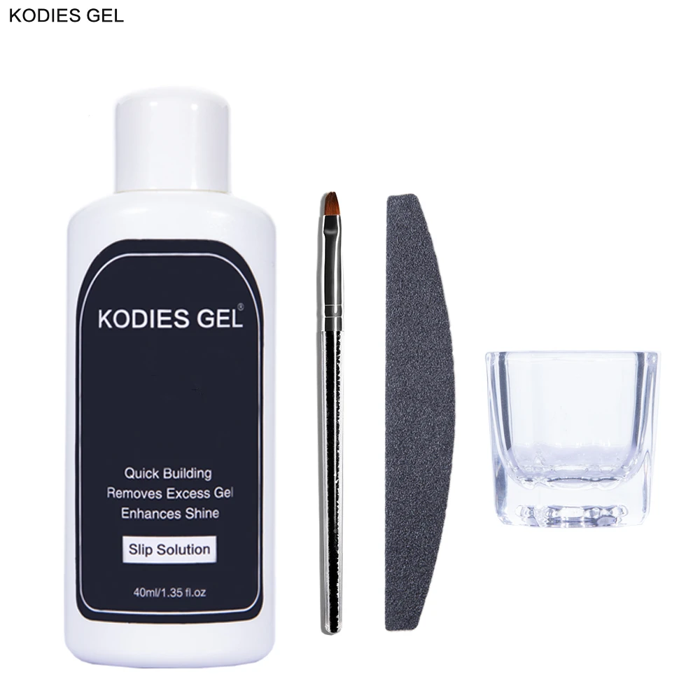 KODIES GEL Slip Solution Kit Poly UV Acrylic Gel Liquid Set Nails Art Builder Extension Cup Brush Tool Fluid Cleanser Plus