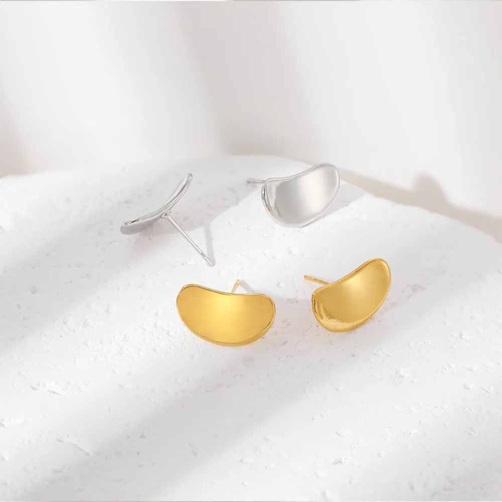 Stainless Steel Minimalist Daily Stud Earrings Waterproof Metal Glossy Edge Lifting Fashion Gold Silver Color Chic Jewelry Women