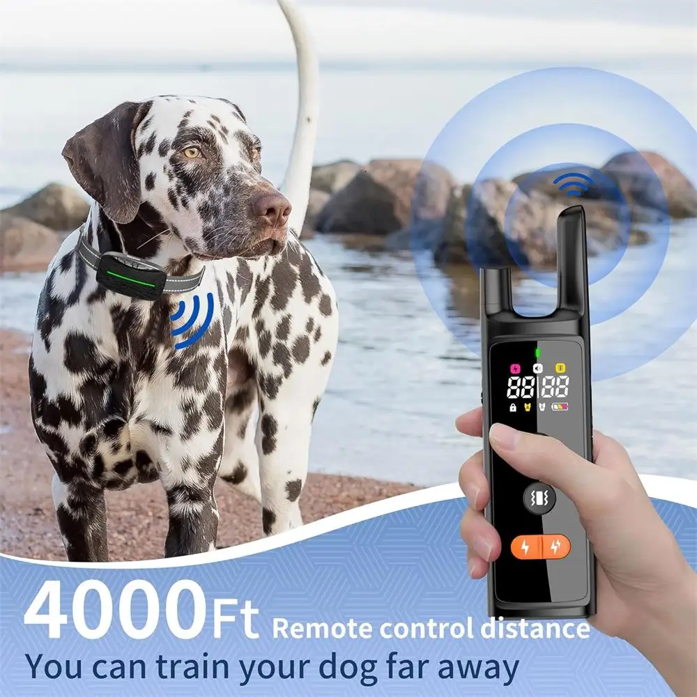 Dog Training Collar 4000FT Range Waterproof with Remote 4 Modes Beep Vibration Shock Light Magnetic Charging for 8-25 Inch Dogs