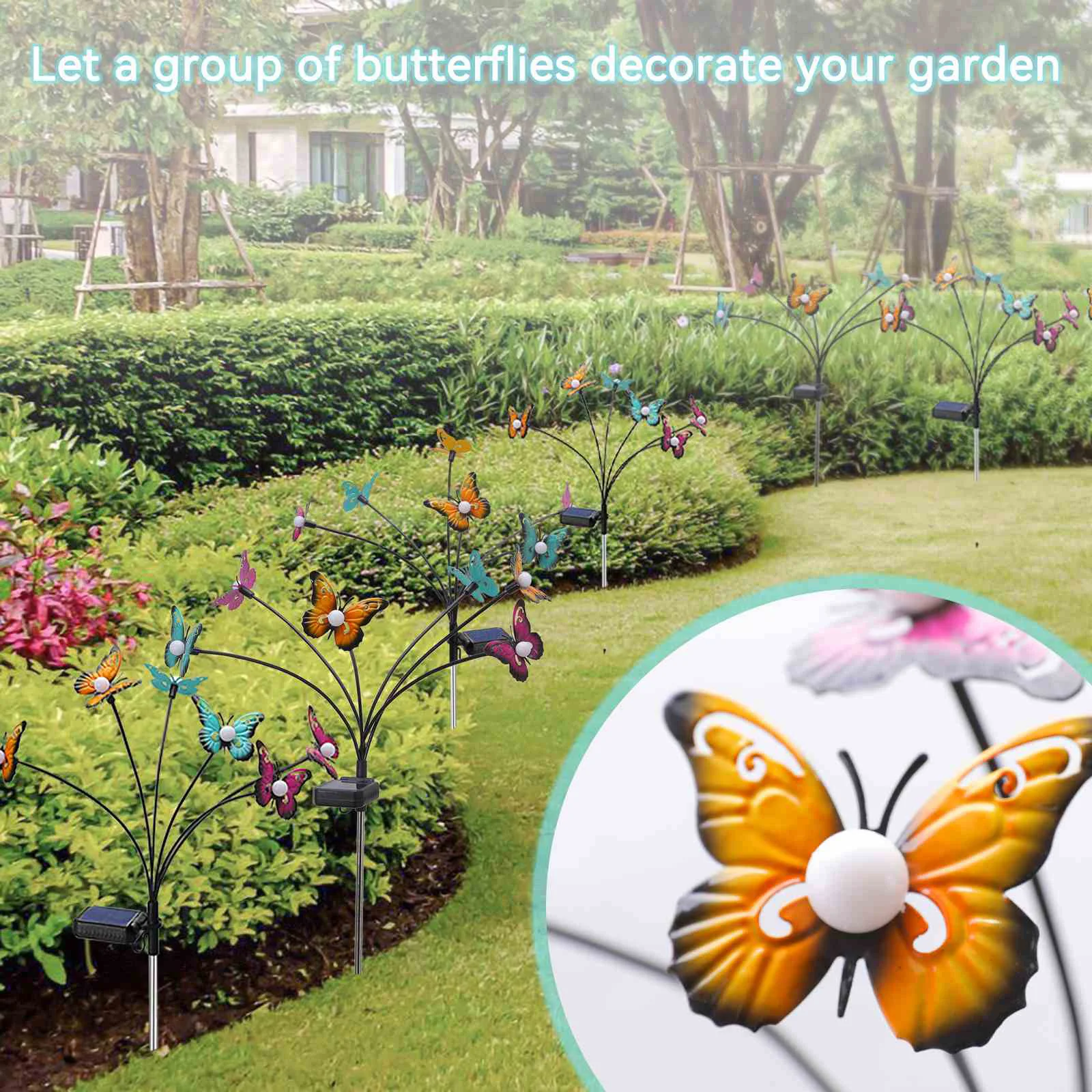 Papillon solaire à 6 têtes coloré, 4 paquets de papillons, lumières au sol, lumières solaires colorées, lumières de jardin extérieures, décoration extérieure
