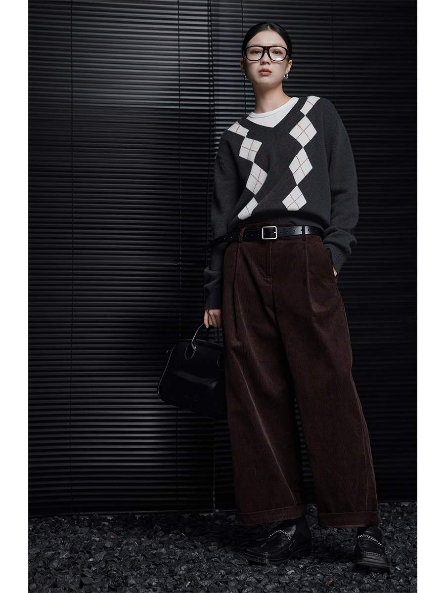 

ay Diamond Sweater Women's Loose Overhead Design Autumn Winter New Sle Street Faion V-ne Long Sve Regular Length