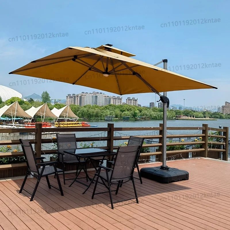 L  Big Size Cantilever Parasol 3*3M Custom Logo Patio Porch Backyard Garden Aluminum Umbrella with Led Lights and Power Bank