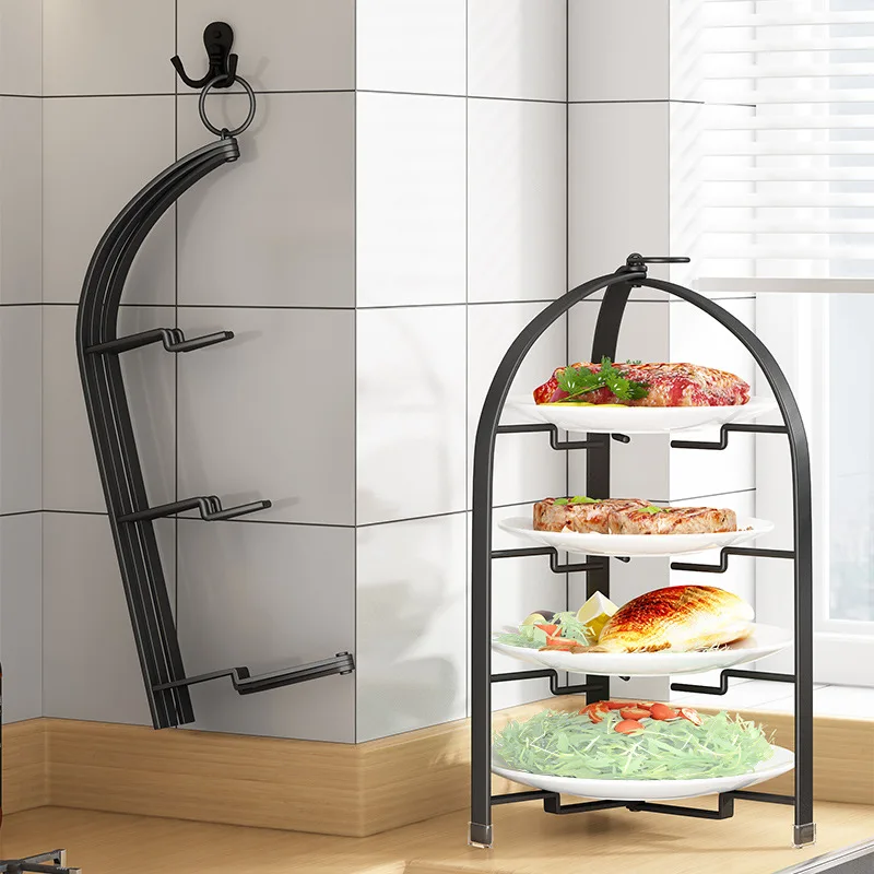 Vassoio per verdure multifunzionale da cucina, portapiatti laterale multistrato pieghevole montato a parete