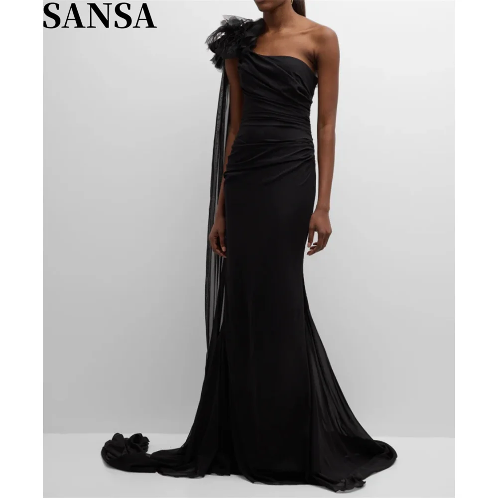 Sansa Exquisite 3D Floral A-line Lace Evening Dress Floor-Length Stleeveless Wedding Dresses One Shoulder vestidos de fiesta