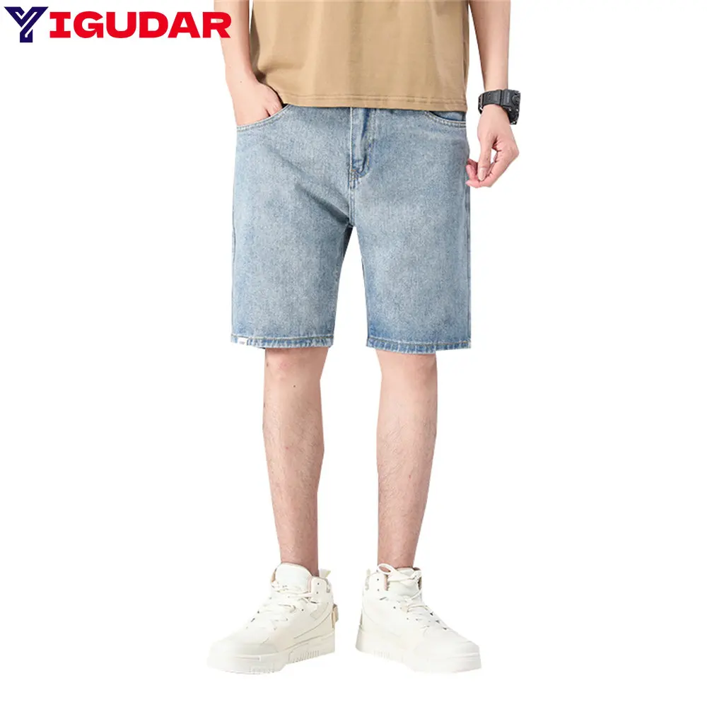 

2023 Summer New Men's Drawstring Casual Denim Shorts Korean Fashion Webbing Contrast Color Baggy Short Jeans Male ropa hombre