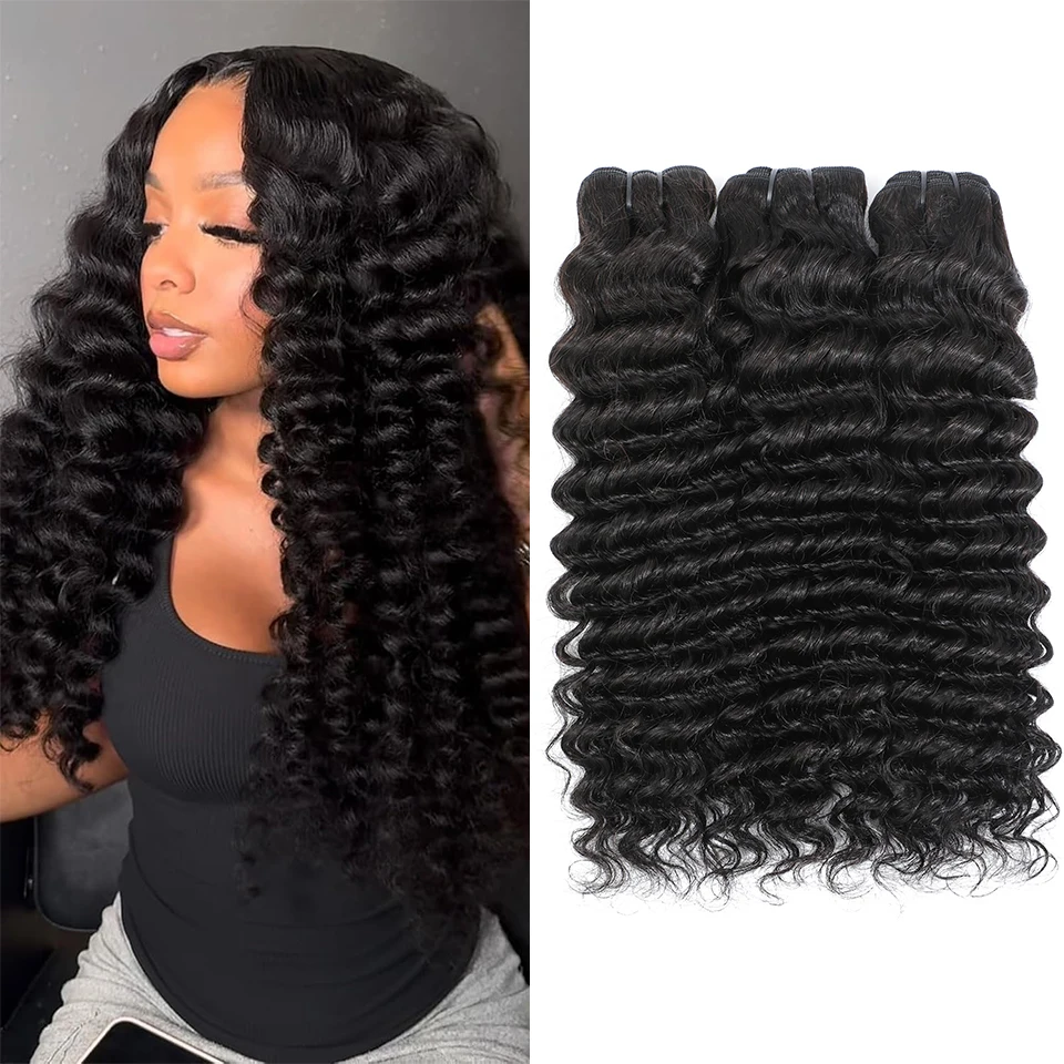 Brazilian Bundles Deep Wave Bundles Human Hair 12A Raw Unprocessed Double Weft Human Hair Weave Extensions Remy Virgin Bundles 8-30 Inch 1/2/3/4 PCS Natural Color Human Hair Bundles Deals For Women Daily Use Birthday Holiday Gift Kpop Popular Hairstyles
