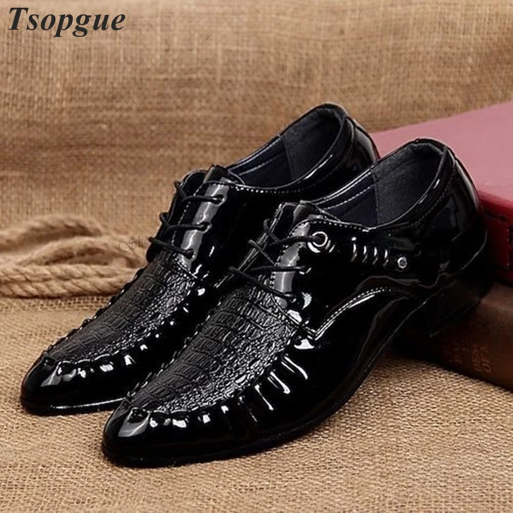 

Cross-Tied Black Pleated Alligator Skin Men's Pumps Men Shoes Slip-On Runway Casual Party Shoes 2023 Fashionable Zapatillas Muje