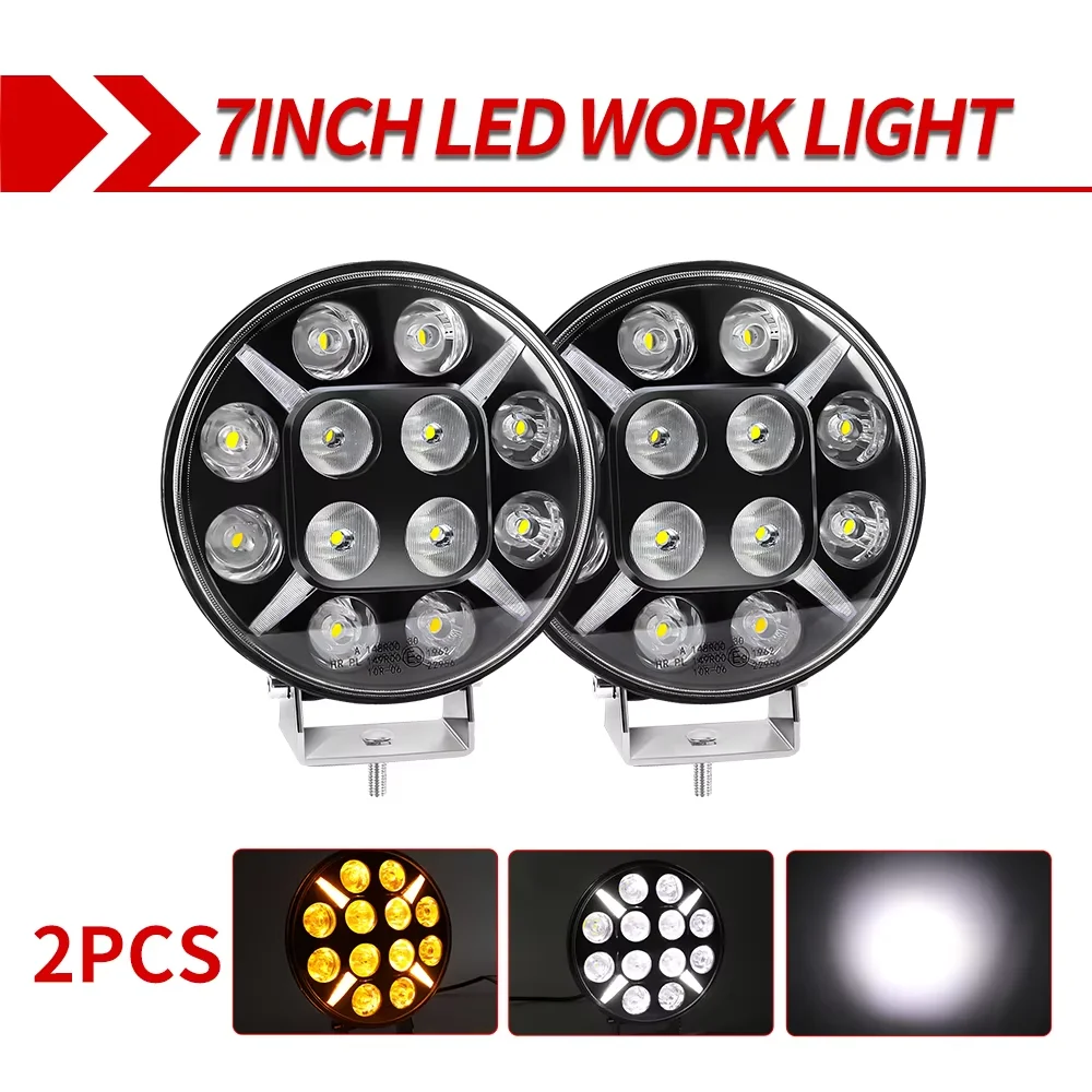 1/2 Stuks 7 Inch/9 Inch Ronde 120W Led Verlichting 12V 24V Geel Wit Led drl Off Road Mistlamp Voor Vrachtwagen 4X4 4WD Auto Accessoires