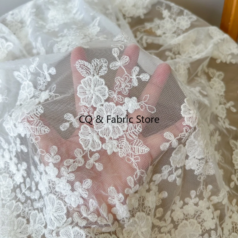 Tessuto di pizzo floreale ricamato a rete morbida, gonna elegante, ricamo 3D, tenda di foglie di fiori, tessuto di pizzo da donna, cucito fai da te