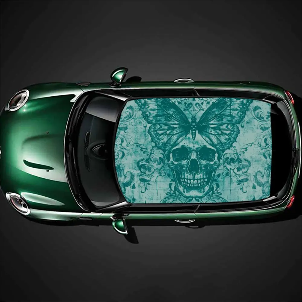 Butterfly dance skeleton: life and death mirror pattern car vinyl wraps, vinyl car roof graphics, bringing stunning visual effec