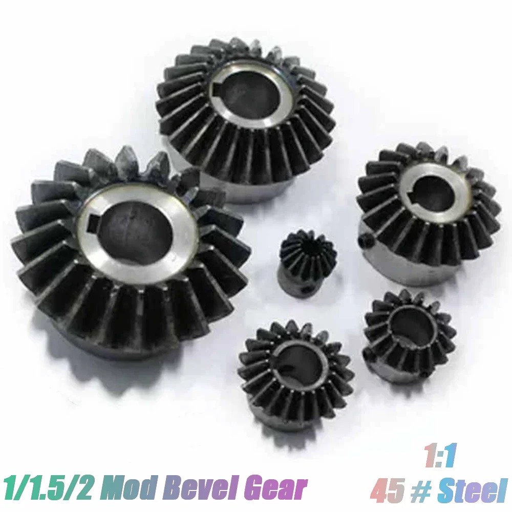 1/1.5/2Module Bevel Gear 12/15/18/20Teeth 45 # Steel Machined Hole 5/6/7/8/10/12mm Gear 90 Degree Meshing Angle Steel Gear