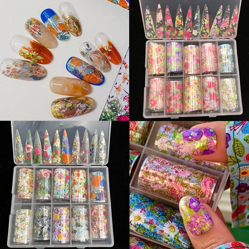 

2023 New Flower Nail Foils for Transfer Stickers Floral Adhesive Fruit Wraps Fish DIY Marble Nail Art Decorations Free Shipping