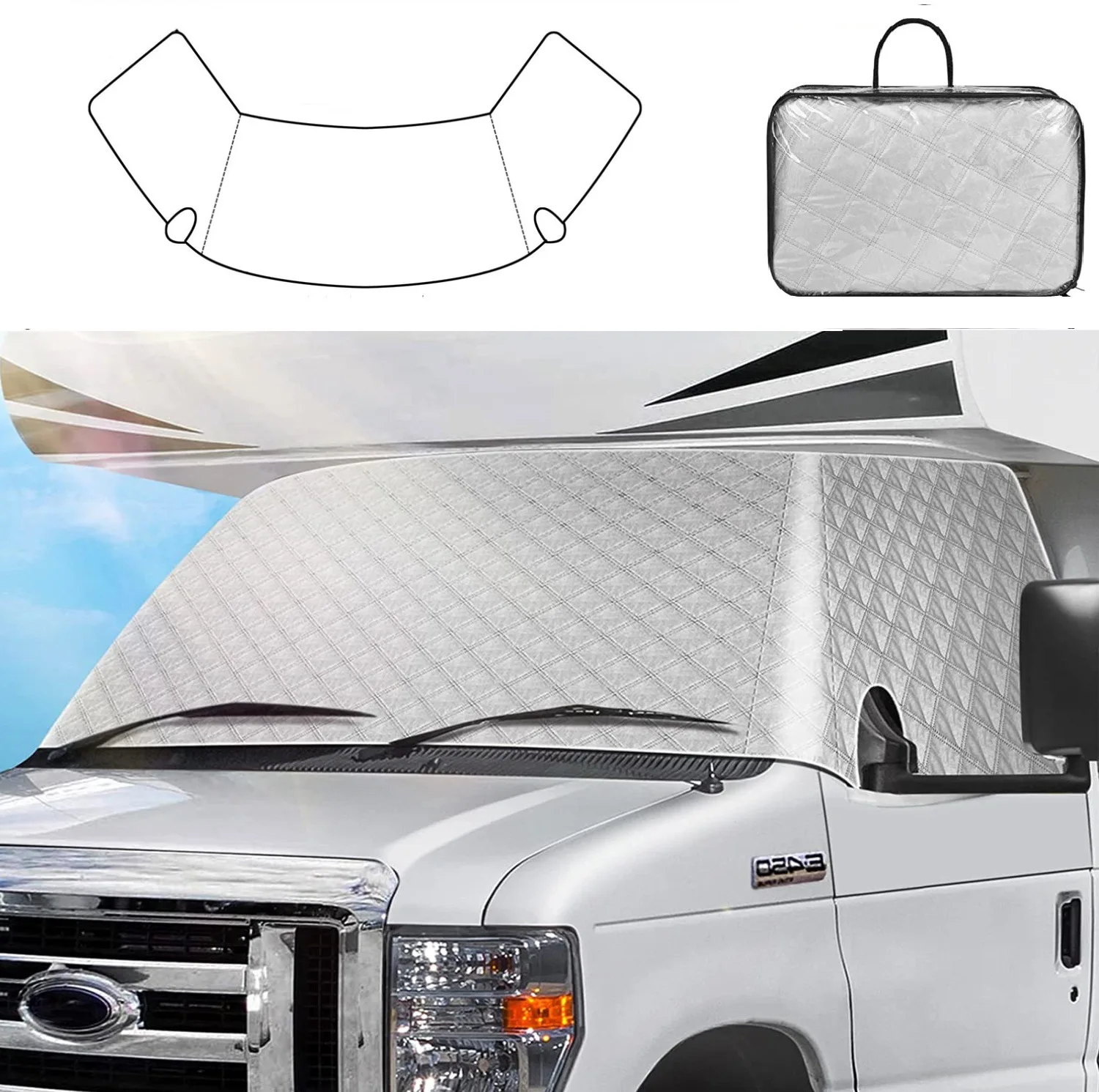 RV Windshield Window Snow Cover for Class C Ford E450 1997-2024 Motorhome, Windshield Cover for Ice and Snow RV Front Window Sun