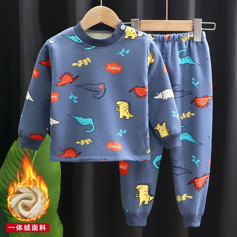 Neue Kinder Jungen Mädchen Dicke Pyjama Sets Cartoon Langarm Nette T-Shirt Tops mit Hosen Kleinkind Baby Herbst Schlafsack Kleidung