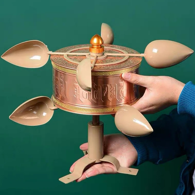 

Роторная ветряная мельница буддизма, красная медь, рукоделие, санскрит Джейн Лун, тибетский буддийский предмет, религиозные настольные алтаря, декоративные, 24 см