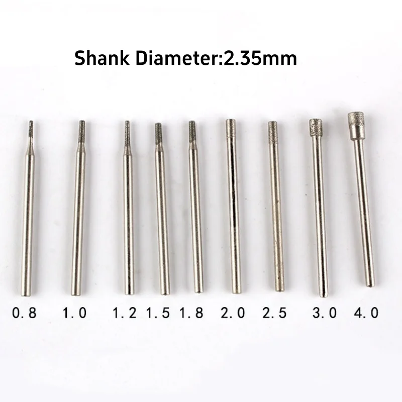 2.35mm Shank Diamond Drill Bit Concave Burr Needle Polishing Abrasive for Stone Jade Carving Grinding Hollow Head Rotary Tools