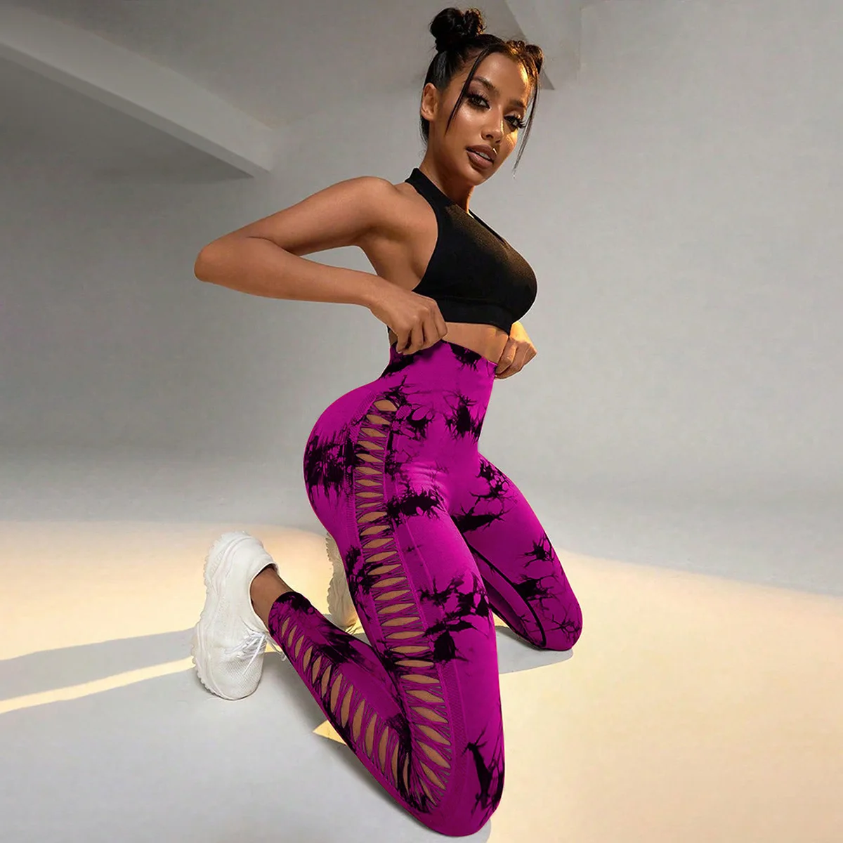 High Waist Tummy Control Yoga Pants for Women Side Hollows Breathable Gym Leggings Fit Activewear Tight Workout Sportswear