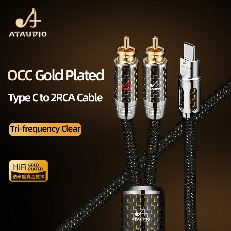 HiFi USB Type C to 2RCA Male Audio Cable Hi-end OCC Gold Plated Type C to Y RCA Splitter for Speaker Amplifier Cord