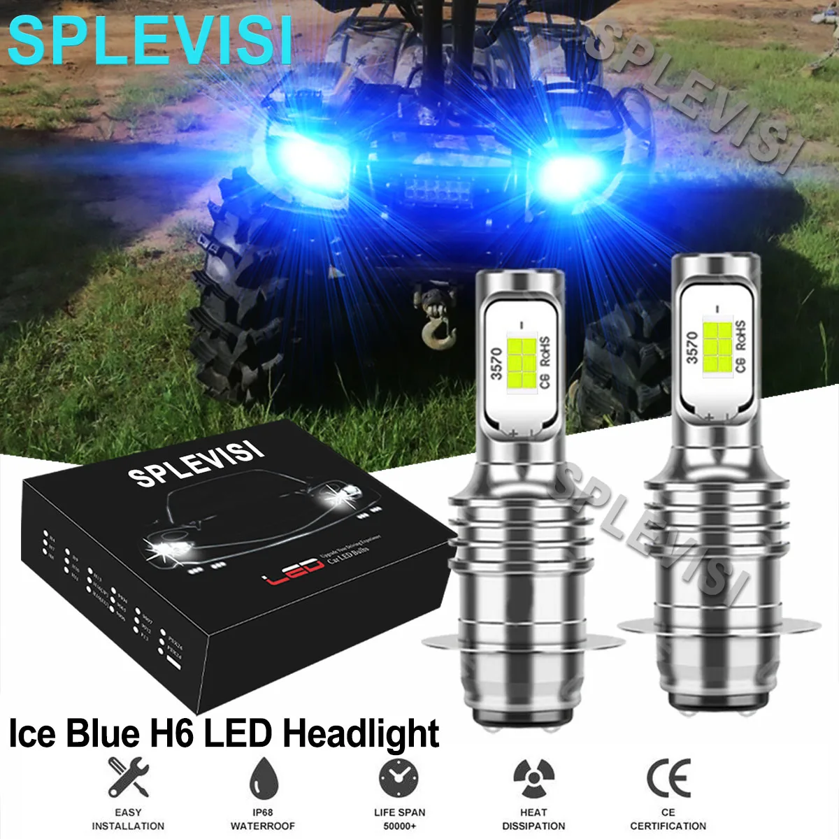 2x70W 8000K Ice Blue LED Headlight  For Yamaha Grizzly 125 350 400 450 600 660  motorcycle led  lampada de led pra farol de moto